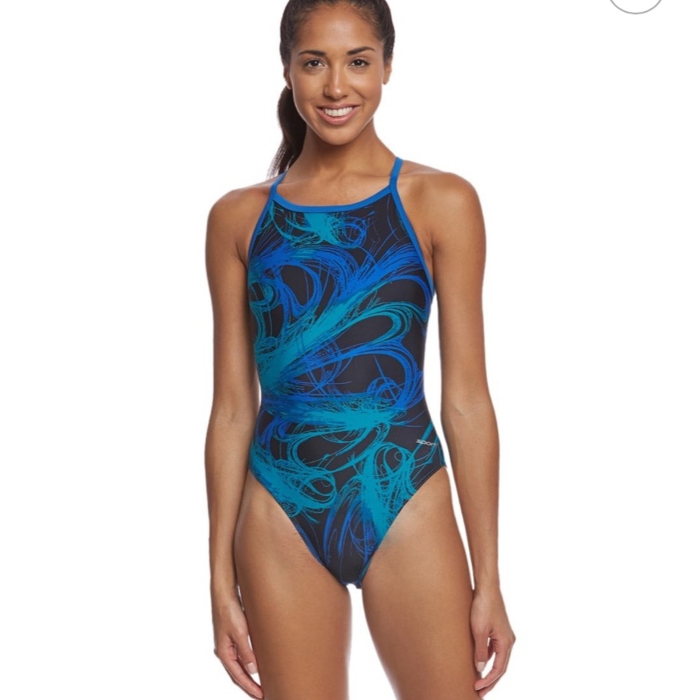 Size 38 Sporti Athletic Sport Swimsuit Blue Black